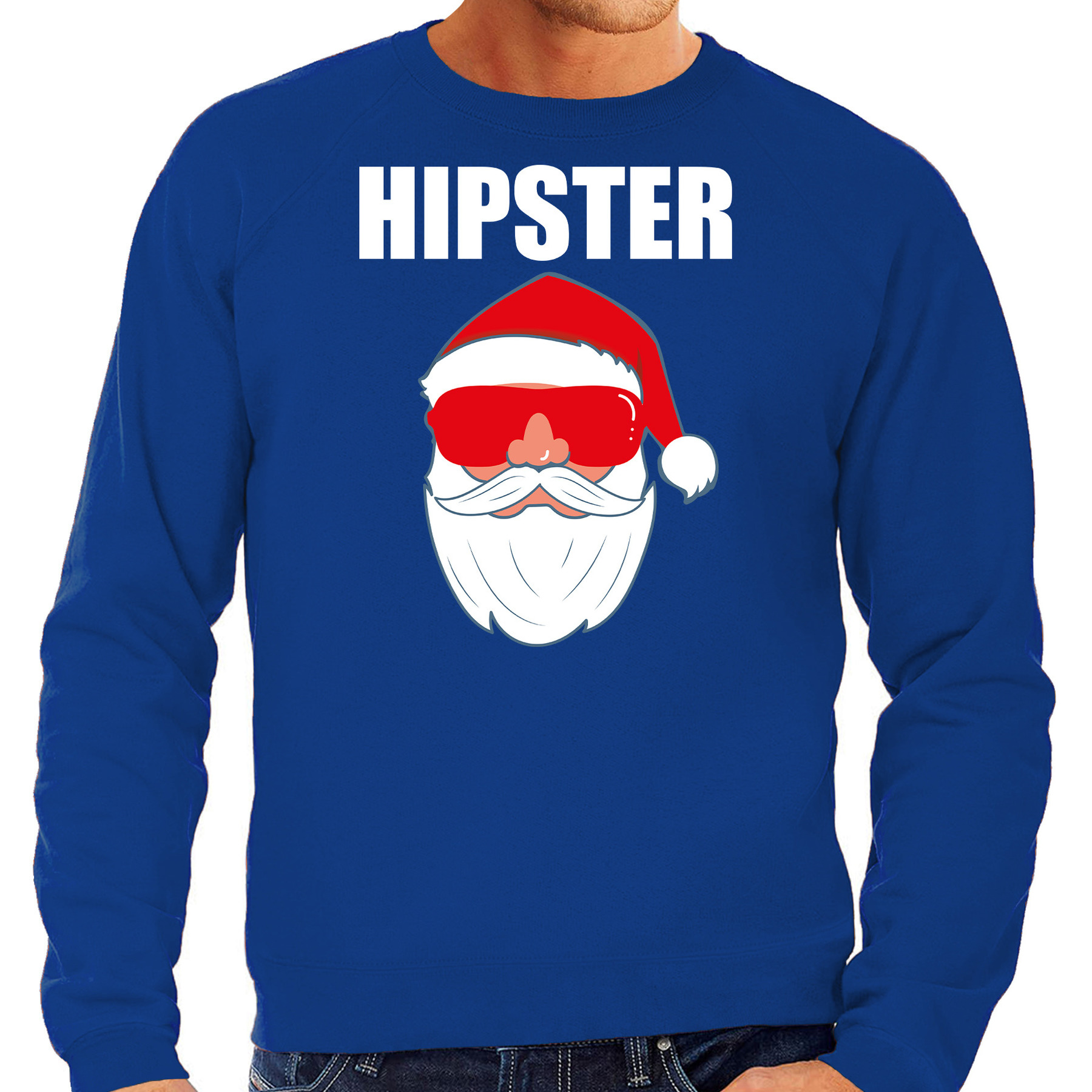 Foute Kerst sweater-Kerst outfit Hipster Santa blauw voor heren