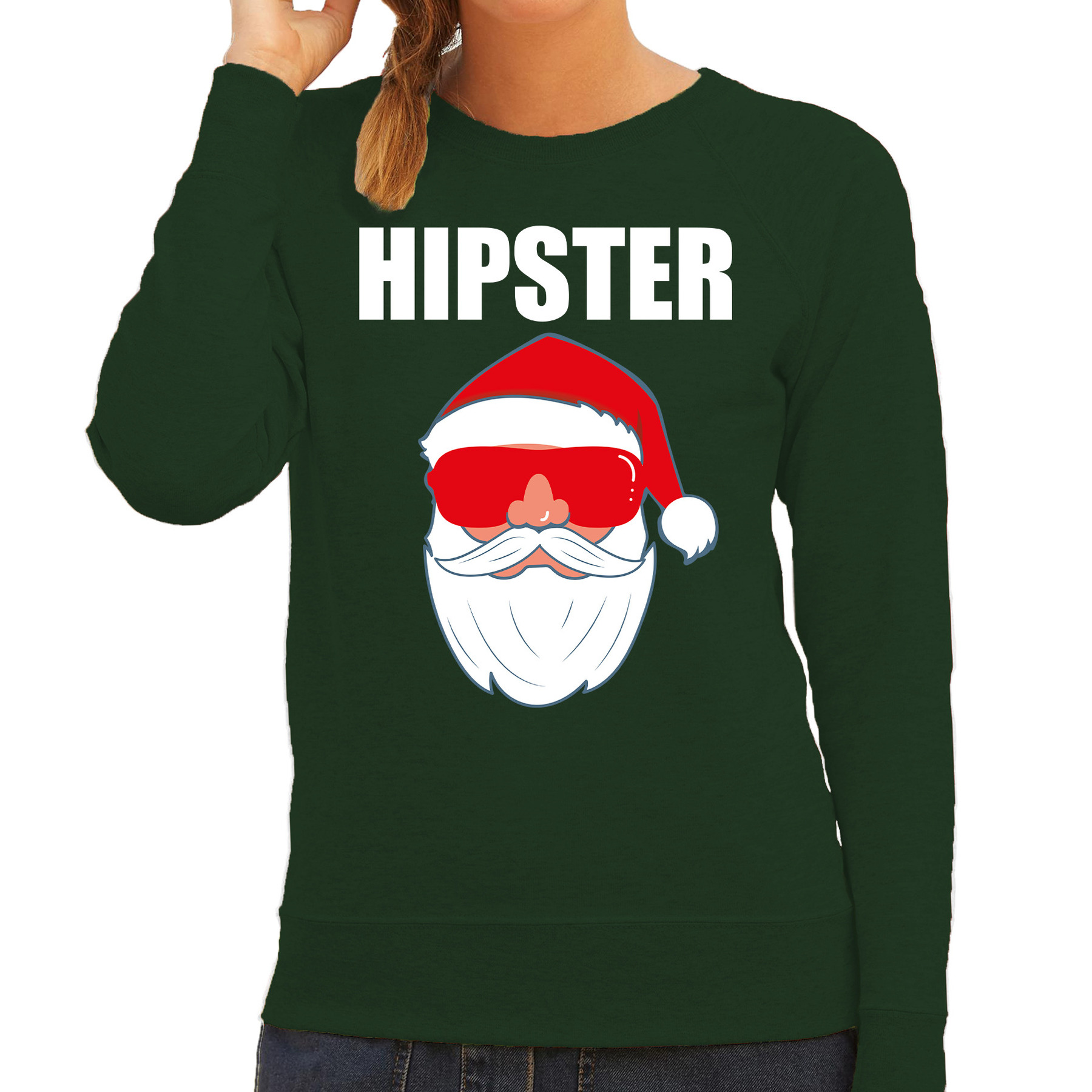 Foute Kerst sweater-Kerst outfit Hipster Santa groen voor dames