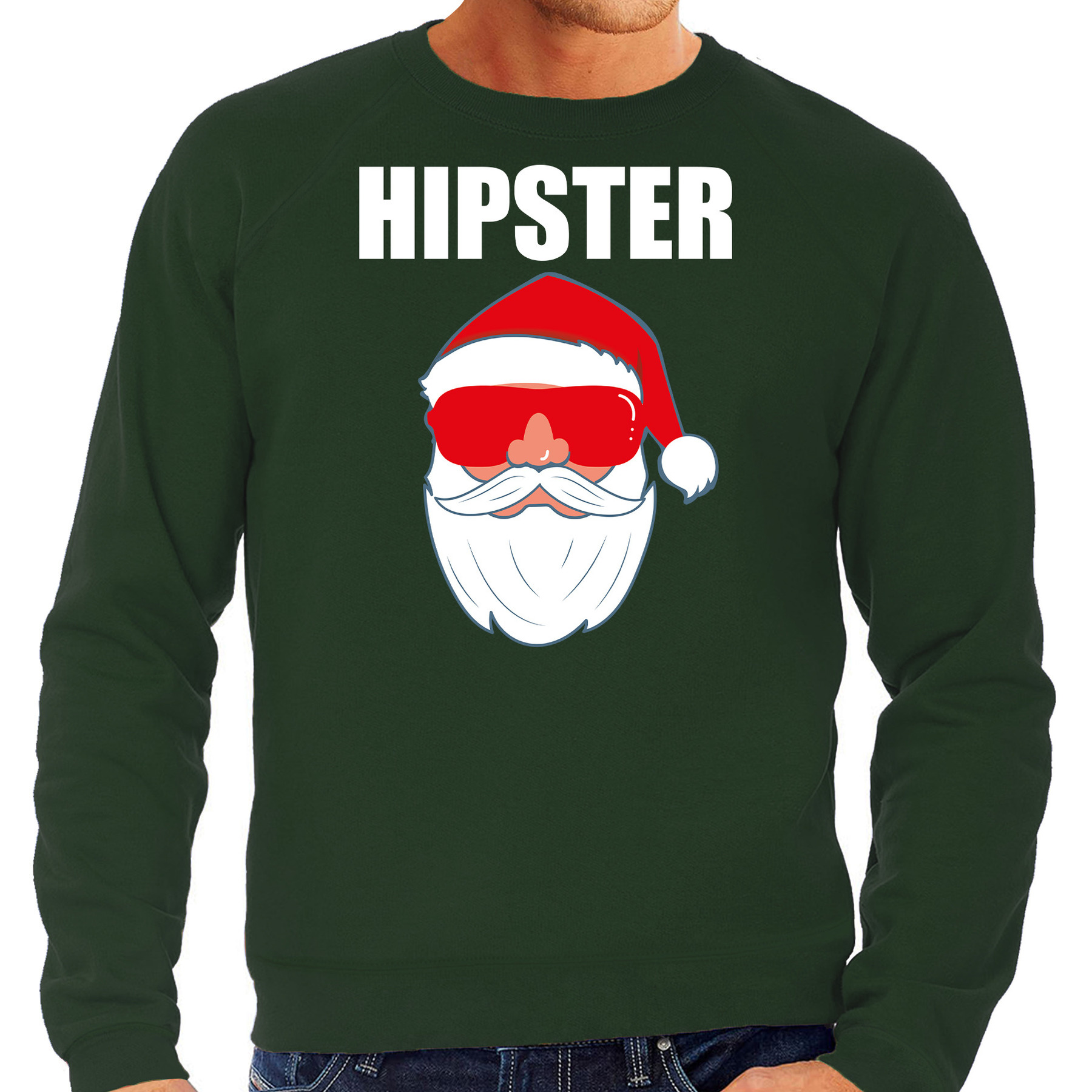 Foute Kerst sweater-Kerst outfit Hipster Santa groen voor heren
