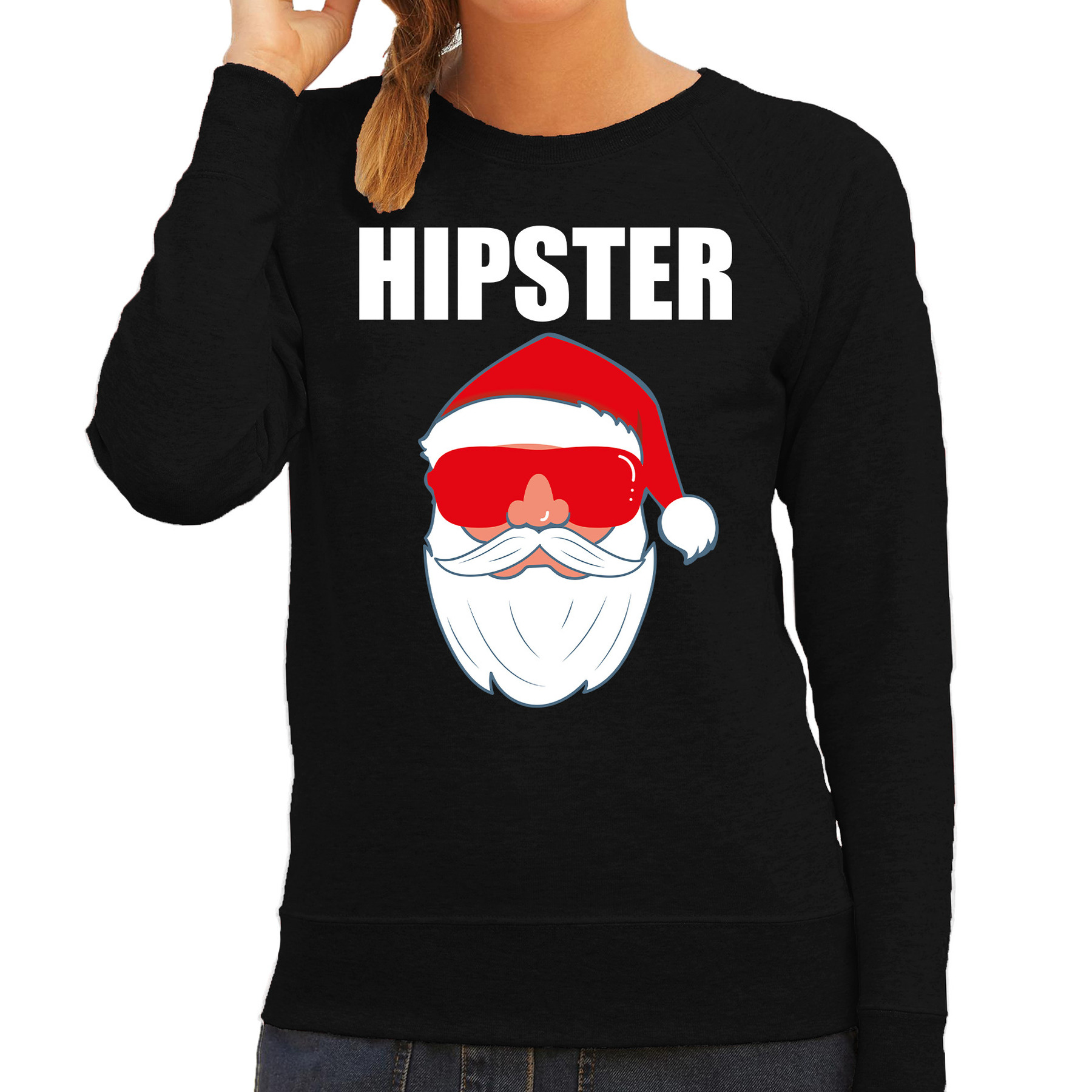 Foute Kerst sweater-Kerst outfit Hipster Santa zwart voor dames