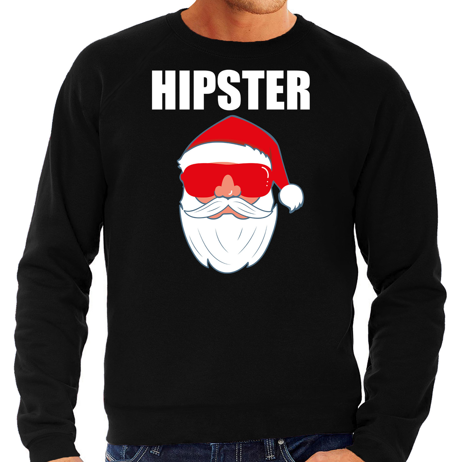Foute Kerst sweater-Kerst outfit Hipster Santa zwart voor heren