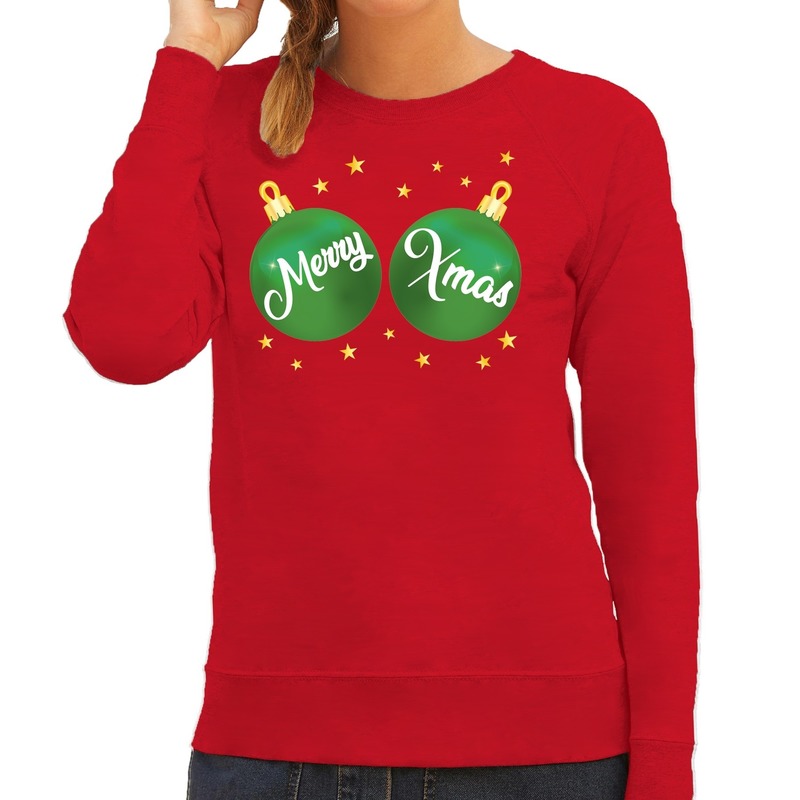 Foute kersttrui-sweater rood met Merry Xmas voor dames