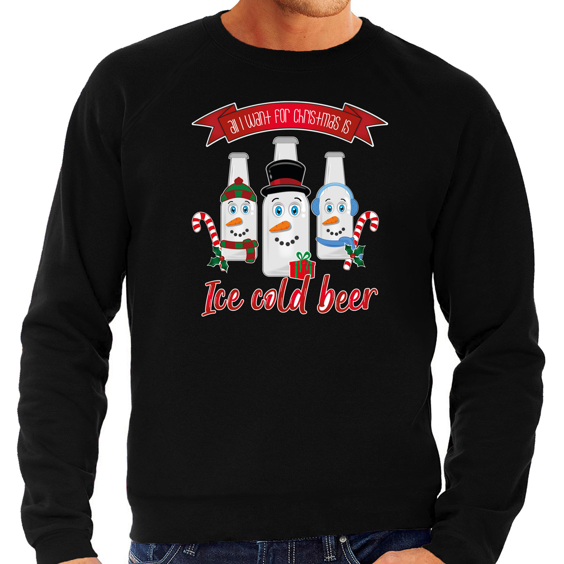 Foute Kersttrui-sweater voor heren IJskoud bier zwart Christmas beer
