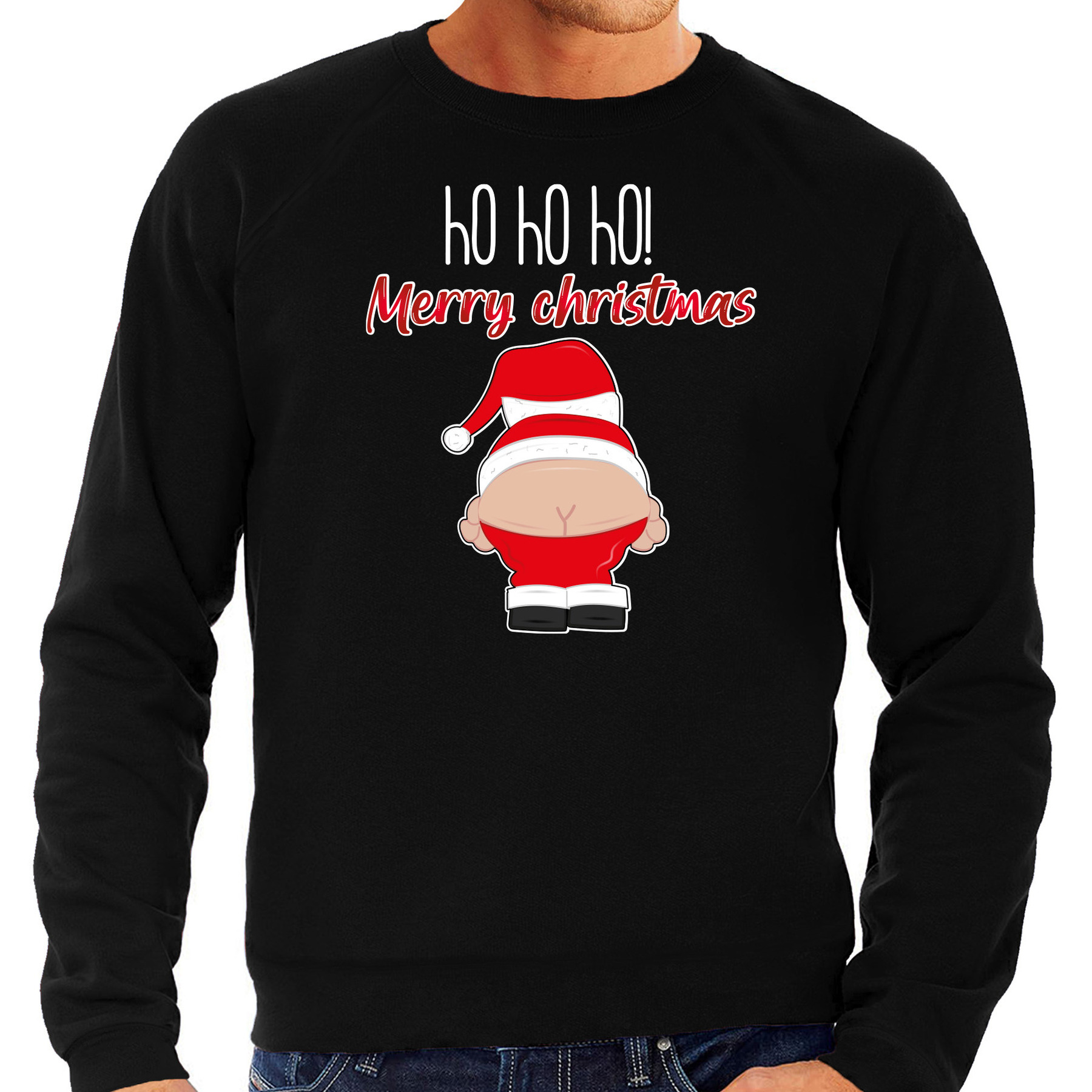 Foute Kersttrui-sweater voor heren Kerstman zwart Merry Christmas