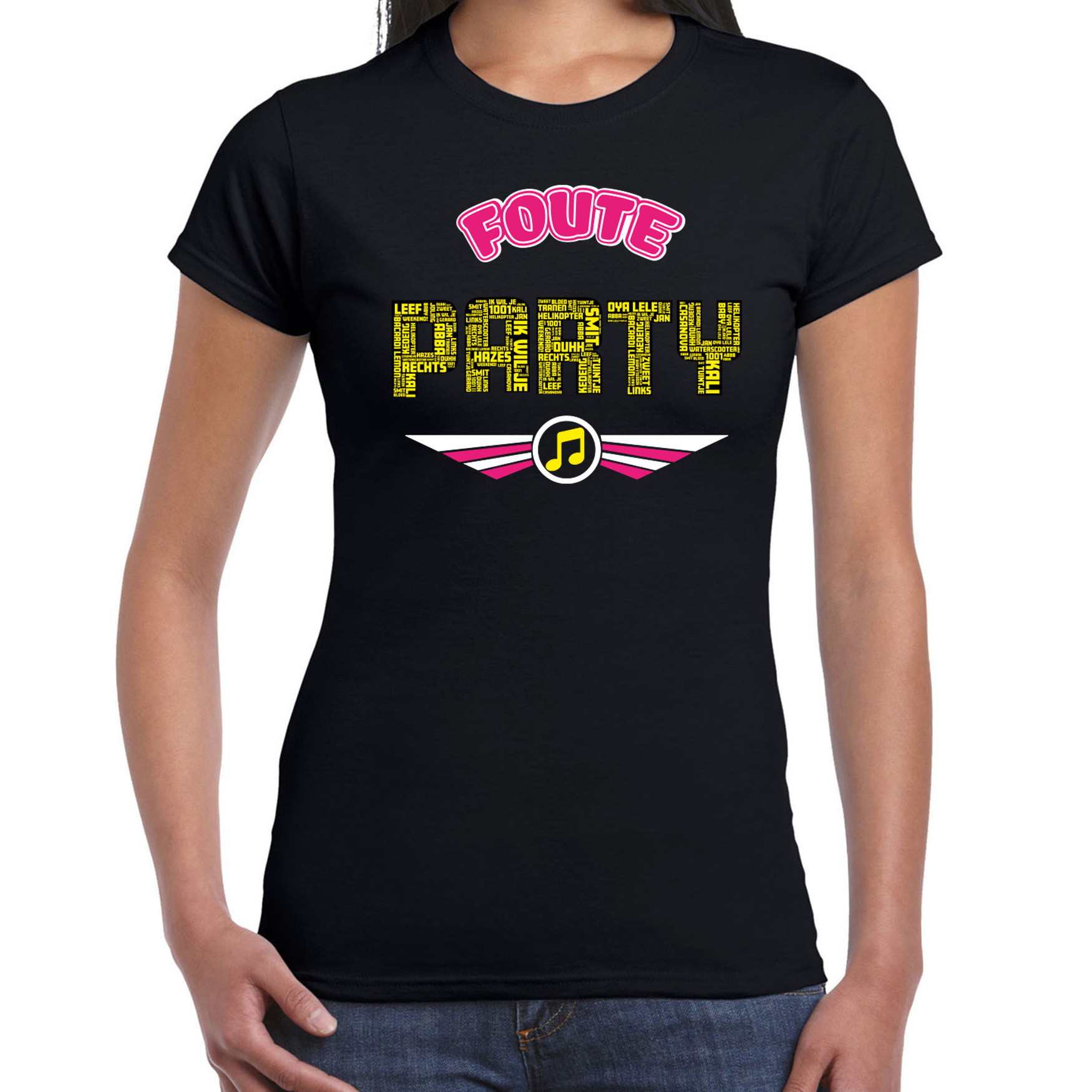 Foute party t-shirt dames zwart foute party outfit-kleding