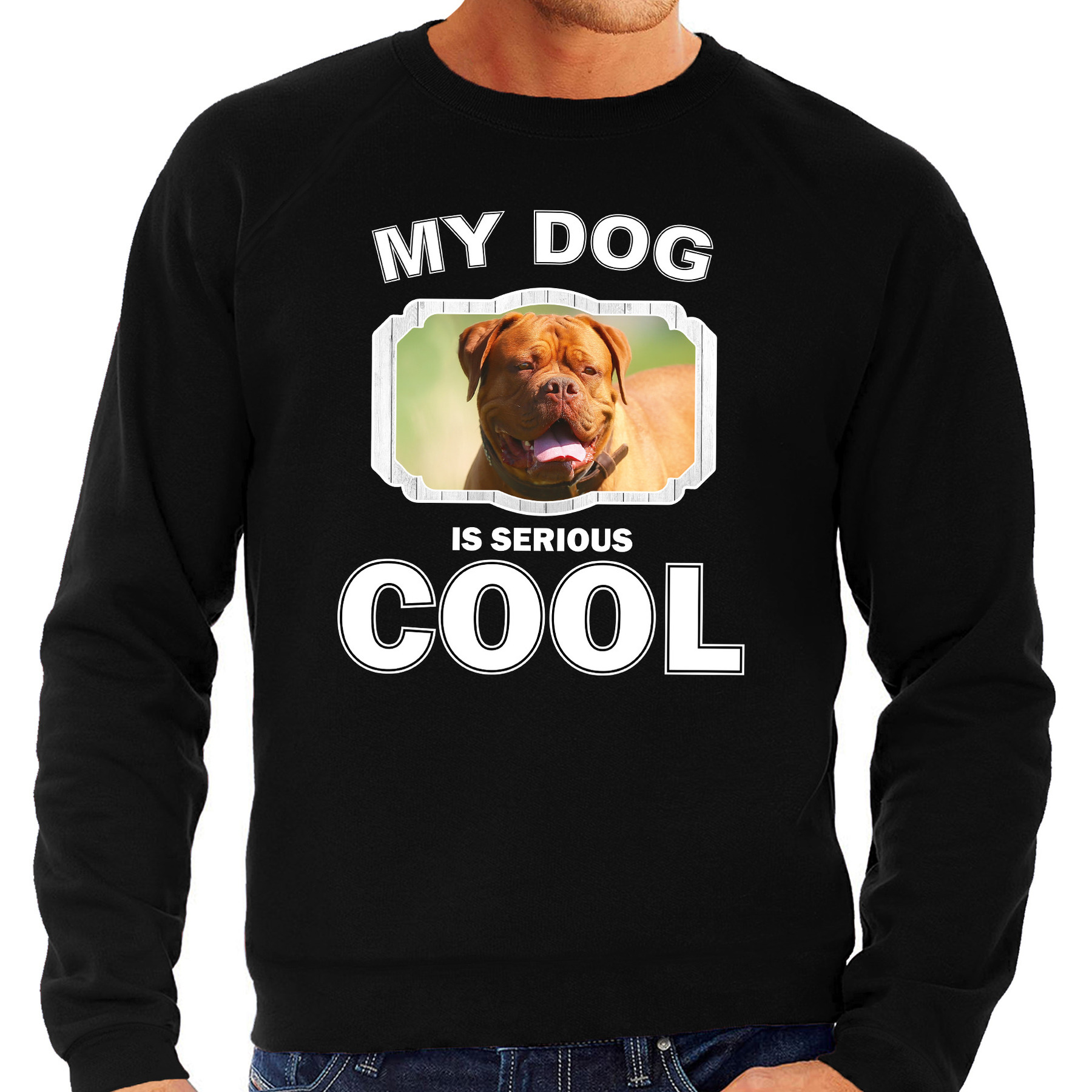 Franse mastiff honden sweater-trui my dog is serious cool zwart voor heren