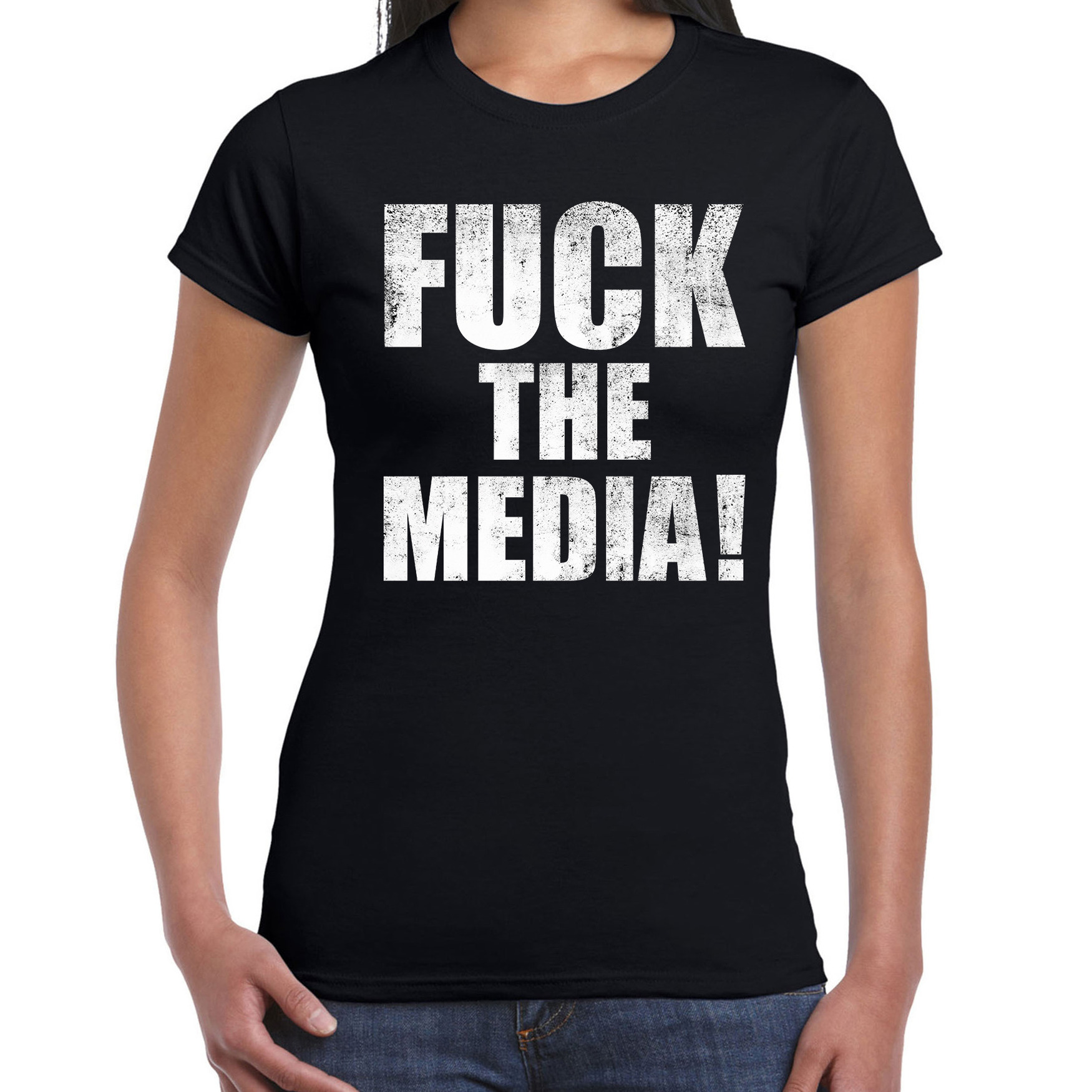 Fuck the media protest t-shirt zwart voor dames