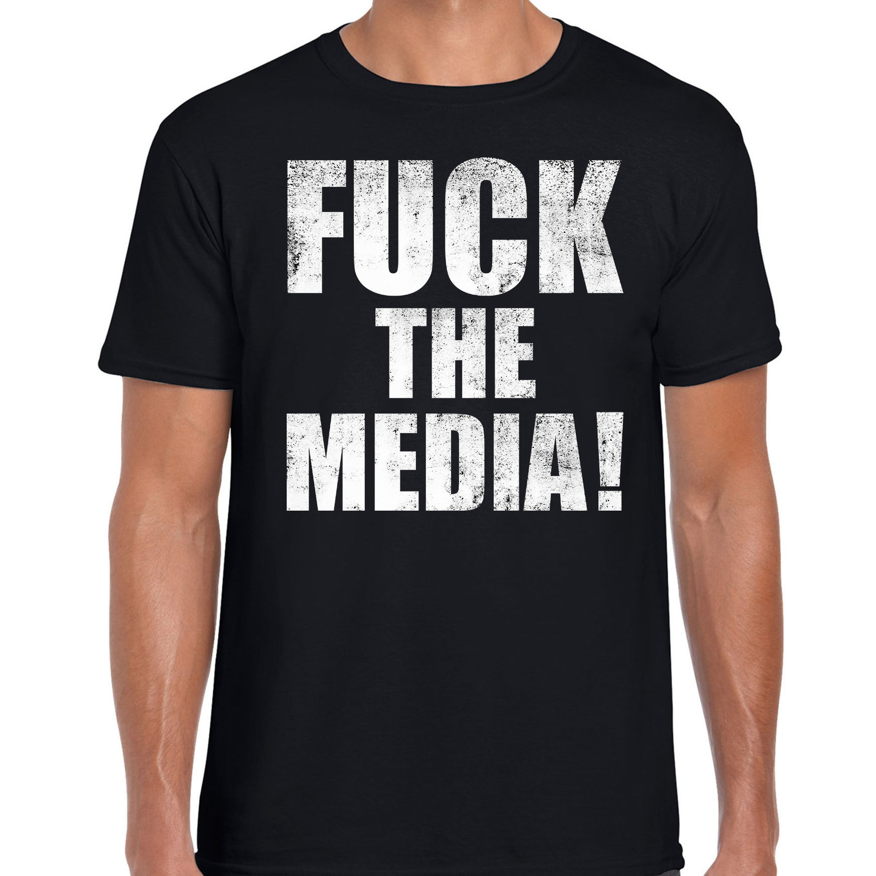 Fuck the media protest t-shirt zwart voor heren