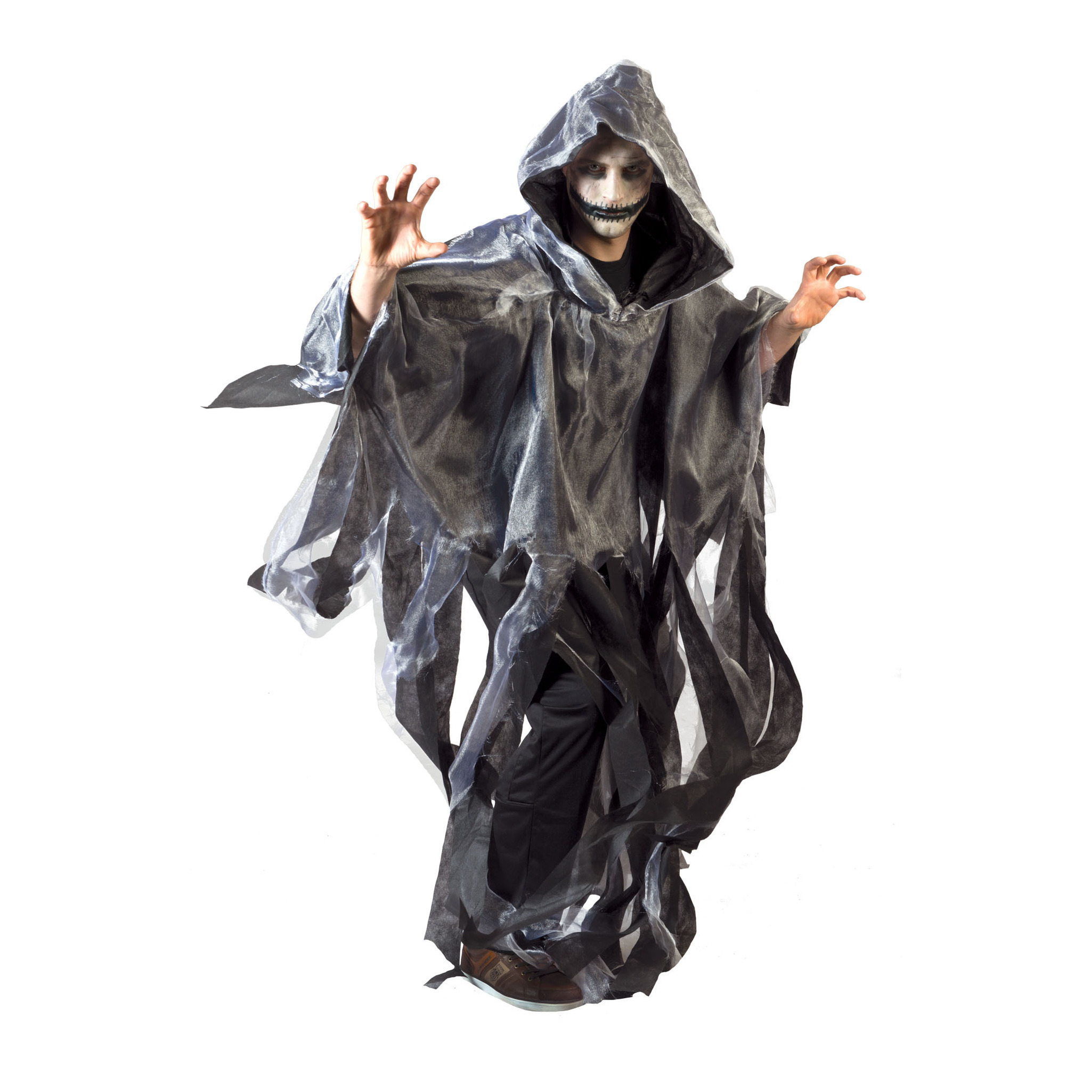 Funny Fashion Halloween verkleed cape-gewaad met kap Spook-geest Grijs Voor volwassenen