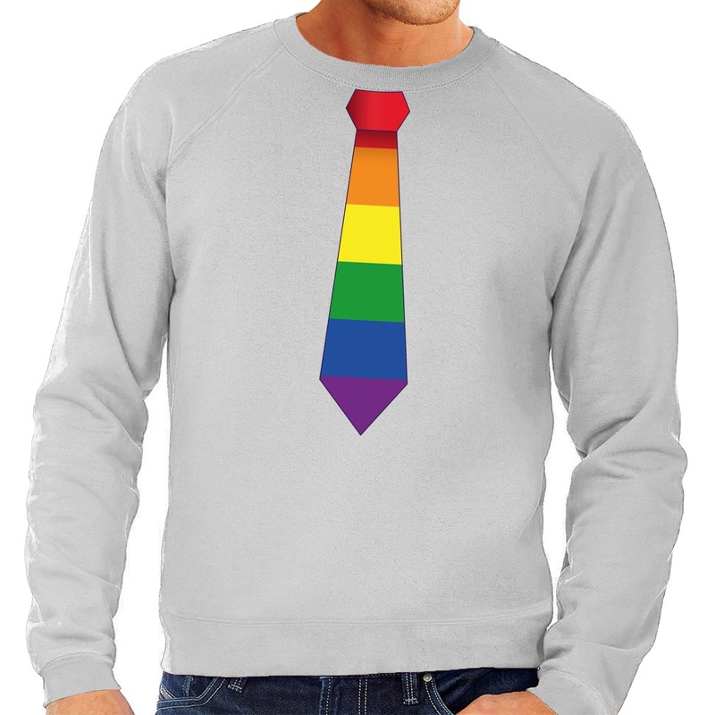 Gaypride regenboog stropdas sweater grijs voor heren