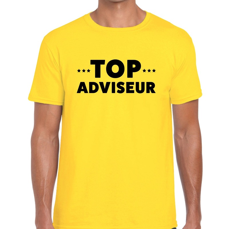 Geel tekst shirt met top adviseur bedrukking voor heren
