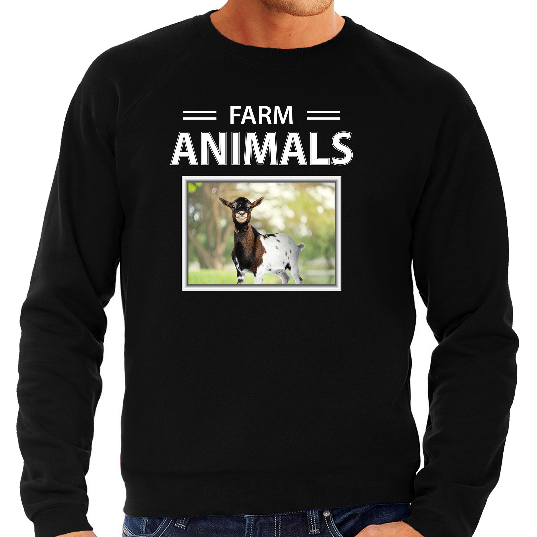 Geiten sweater / trui met dieren foto farm animals zwart voor heren