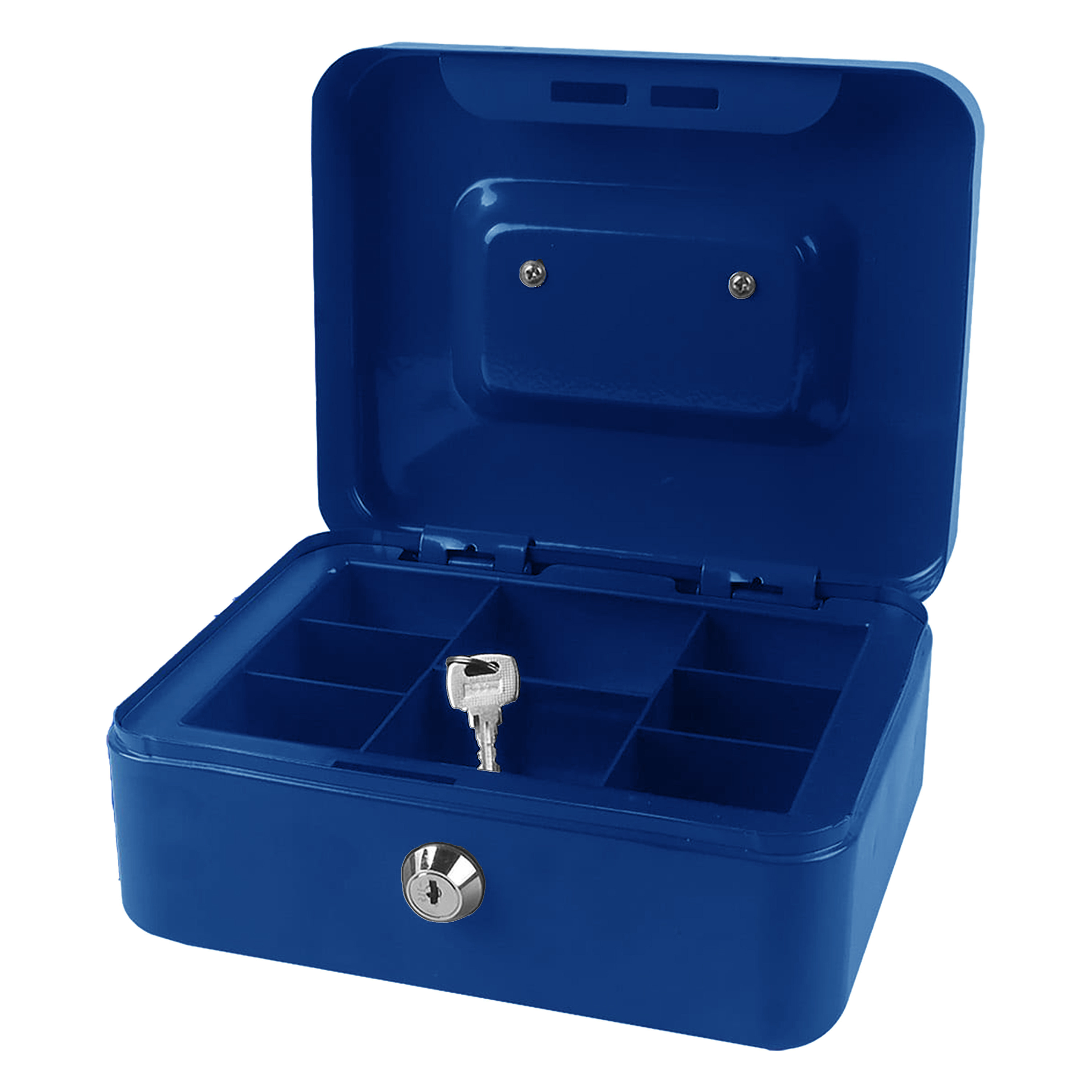 Geldkistje-kluisje met slot blauw 20 cm metaal incl 2 sleutels