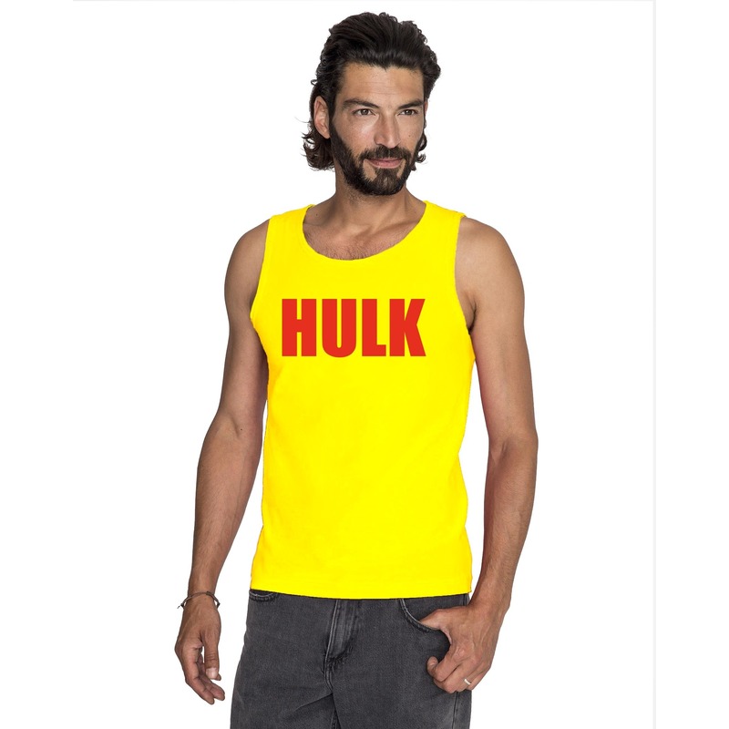 Gele Hulk tanktop / hemdje met rode letters voor heren