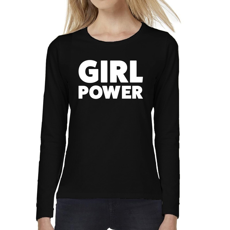 Girl Power tekst t-shirt long sleeve zwart voor dames