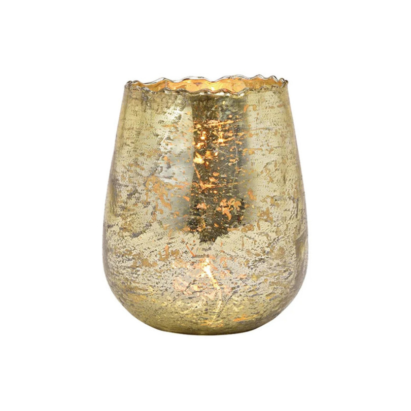 Glazen design windlicht-kaarsenhouder champagne goud 12 x 15 x 12 cm