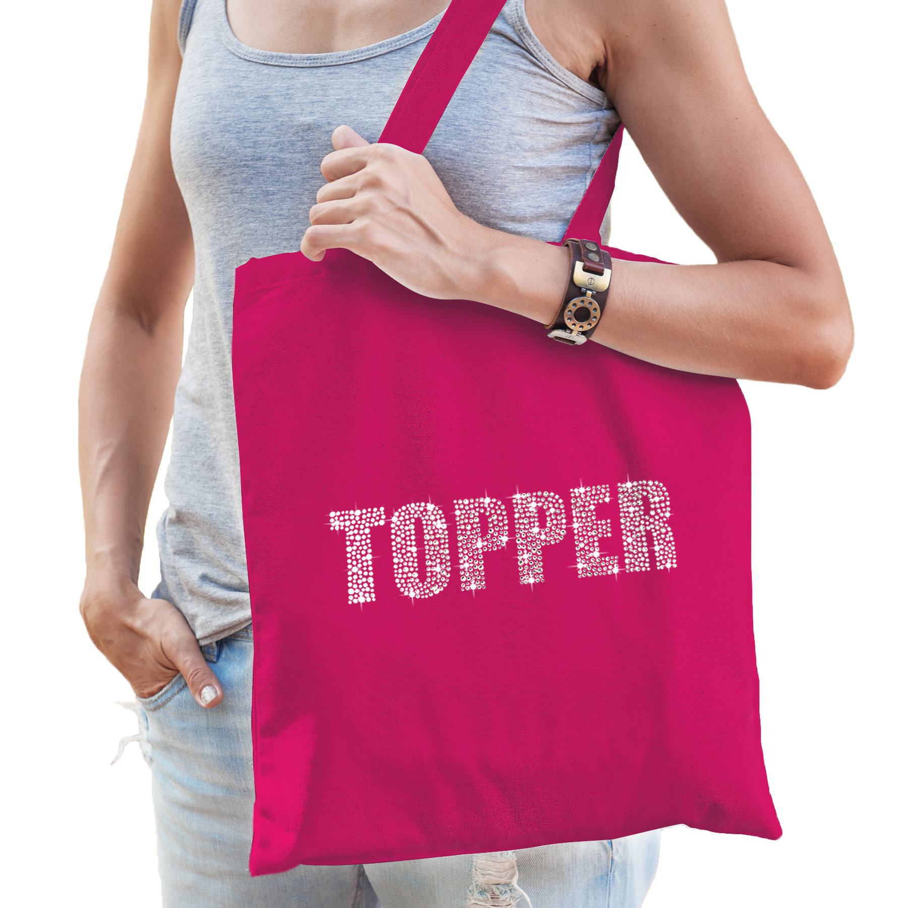 Glitter Topper cadeau katoenen tas roze rhinestones steentjes voor dames en heren Glitter tassen