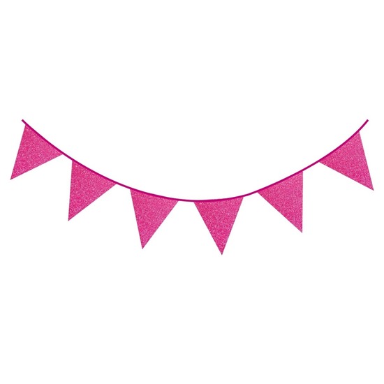 Glitter vlaggenlijn fuchsia roze 6 meter