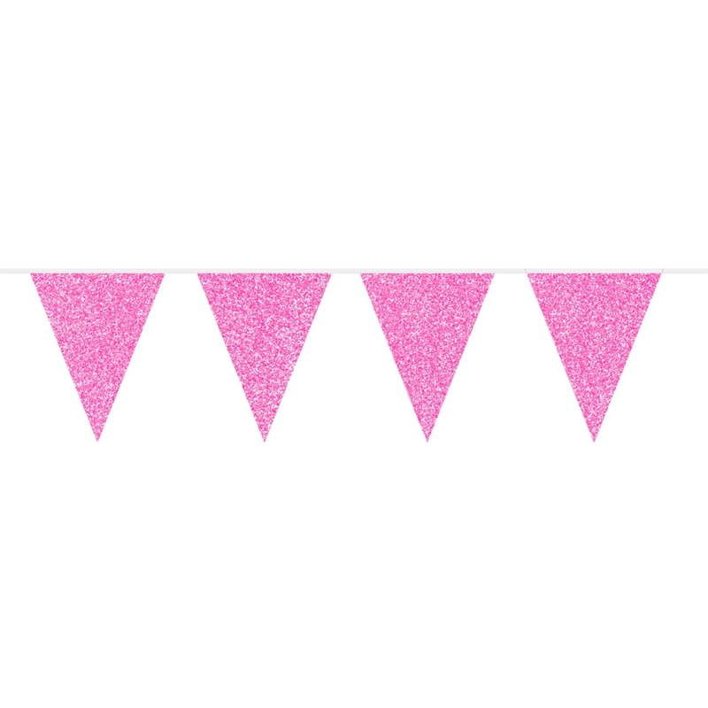 Glitter vlaggenlijn roze 6 meter