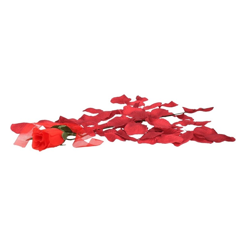 Goedkoop valentijns kado nep rode roos 45 cm met bordeaux rozenblaadjes
