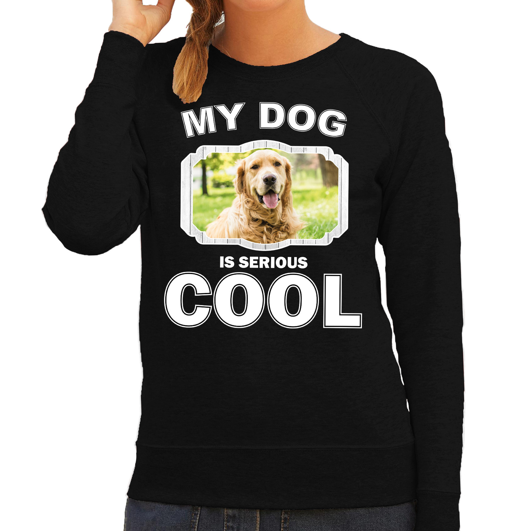Golden retriever honden sweater / trui my dog is serious cool zwart voor dames