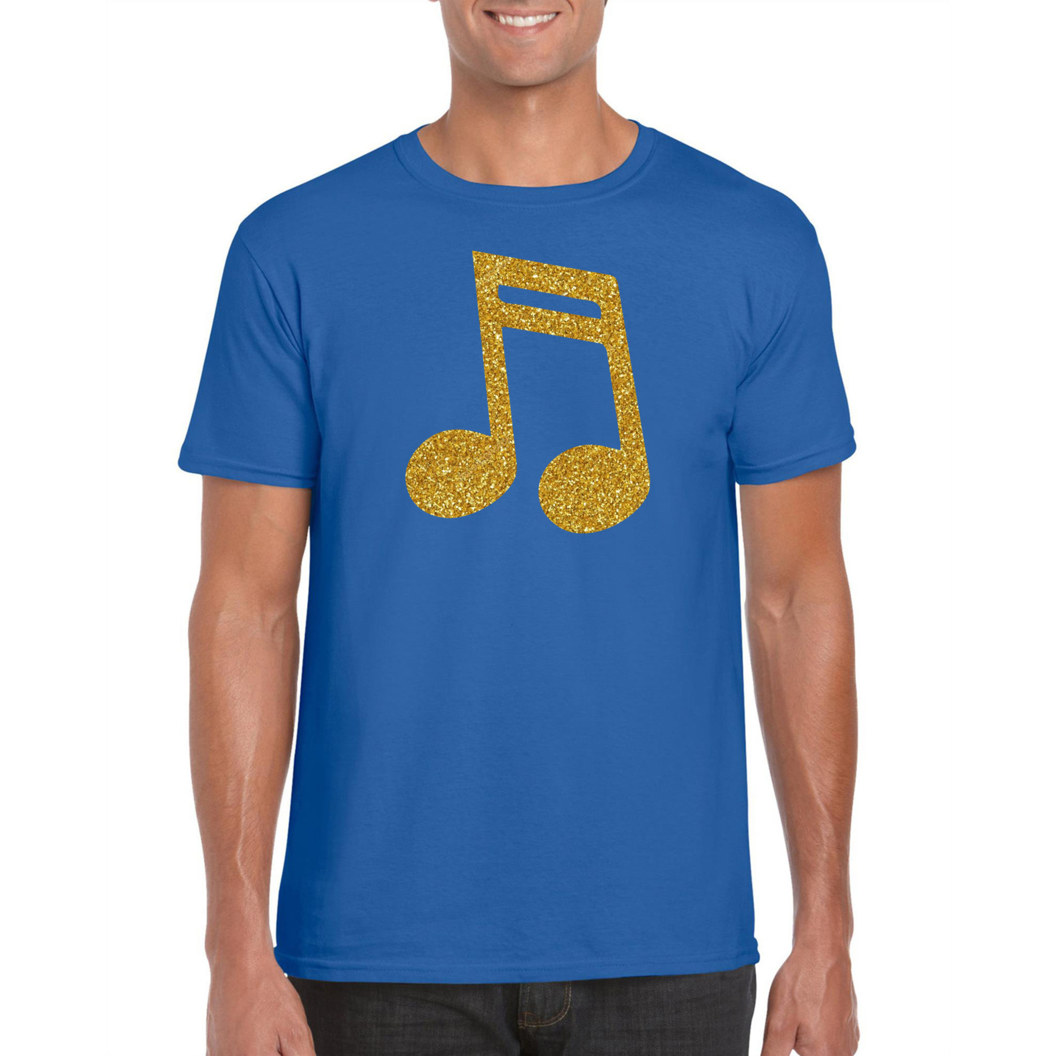 Gouden muziek noot-muziek feest t-shirt-kleding blauw heren