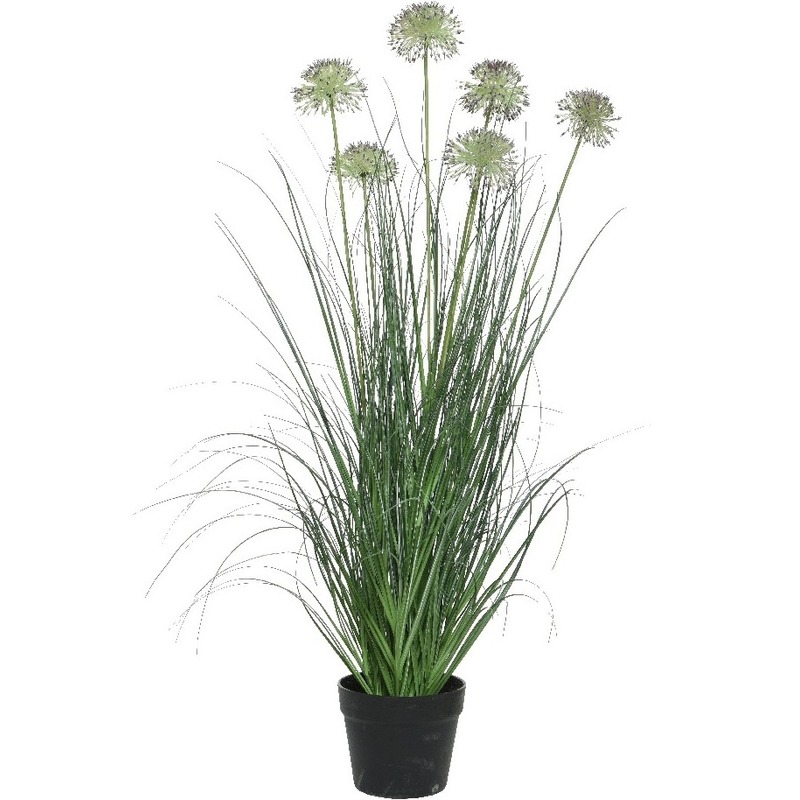 Groene-paarse Allium-sierui kunstplant 90 cm in zwarte pot