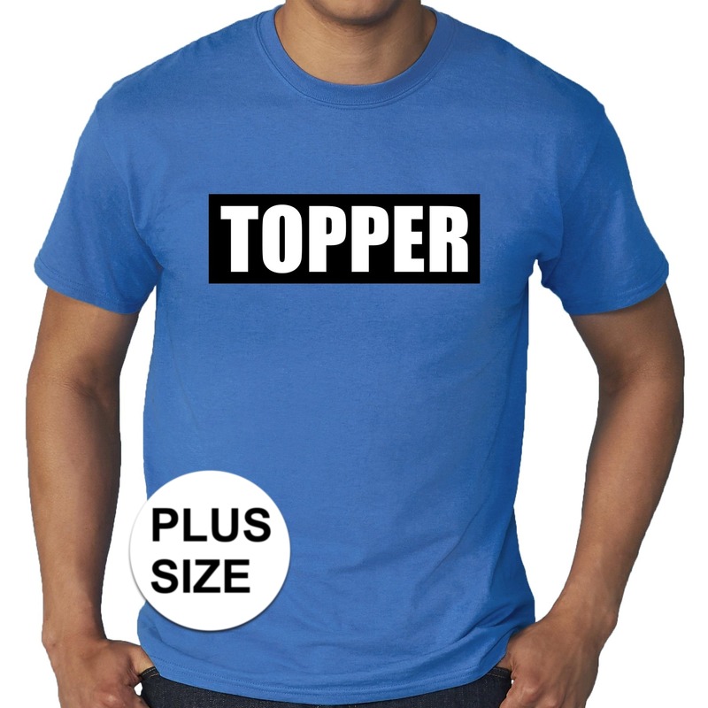 Grote maten Topper in kader t-shirt blauw heren