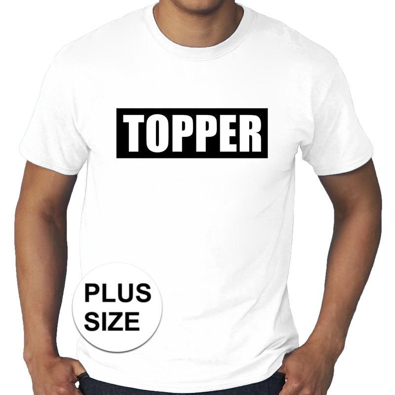 Grote maten Topper in kader t-shirt wit heren