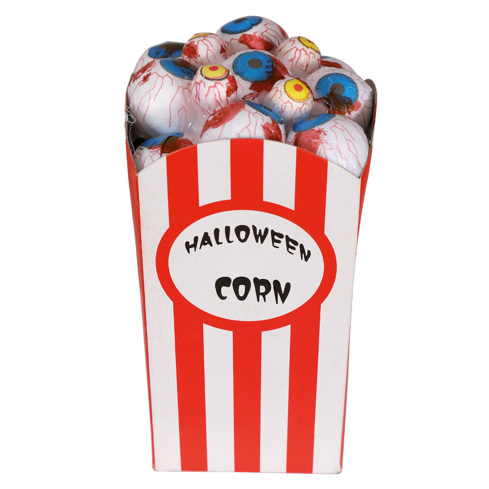 Halloween-Horror deco artikel popcorn bakje met oogballen 8 x 16 cm