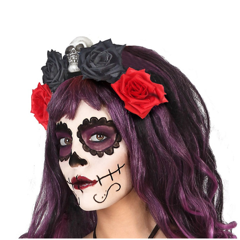 Halloween-horror verkleed diadeem-tiara-bloemenkrans zombie-heks-lady kunststof dames-meisjes