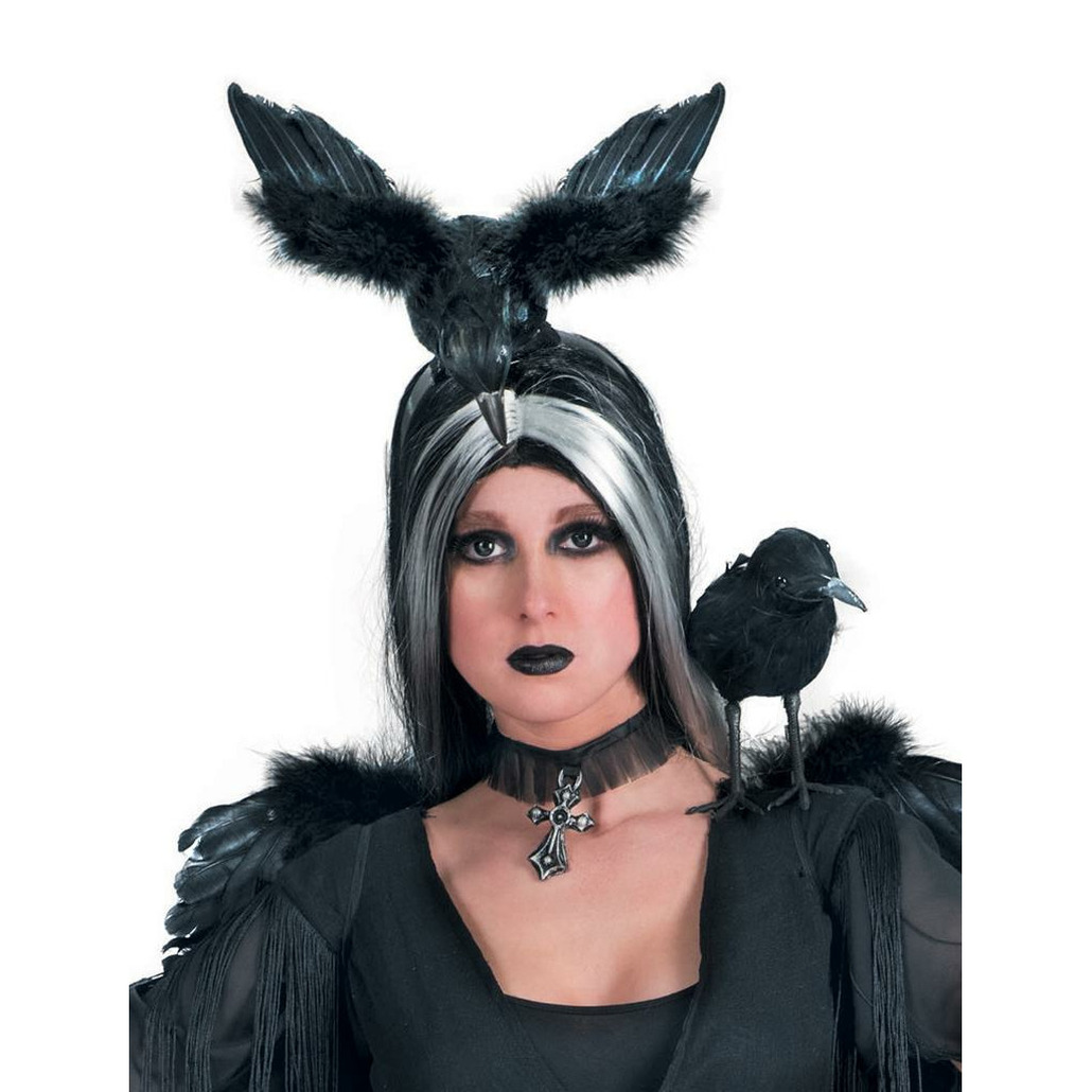 Halloween-horror verkleed diadeem-tiara met kraai zwart kunststof volwassenen