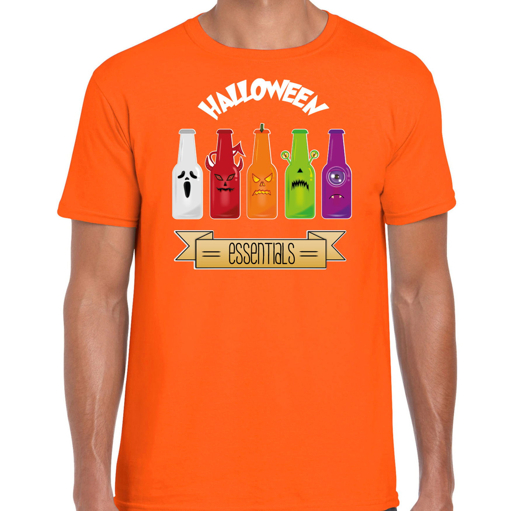 Halloween verkleed t-shirt heren bier monster oranje themafeest outfit