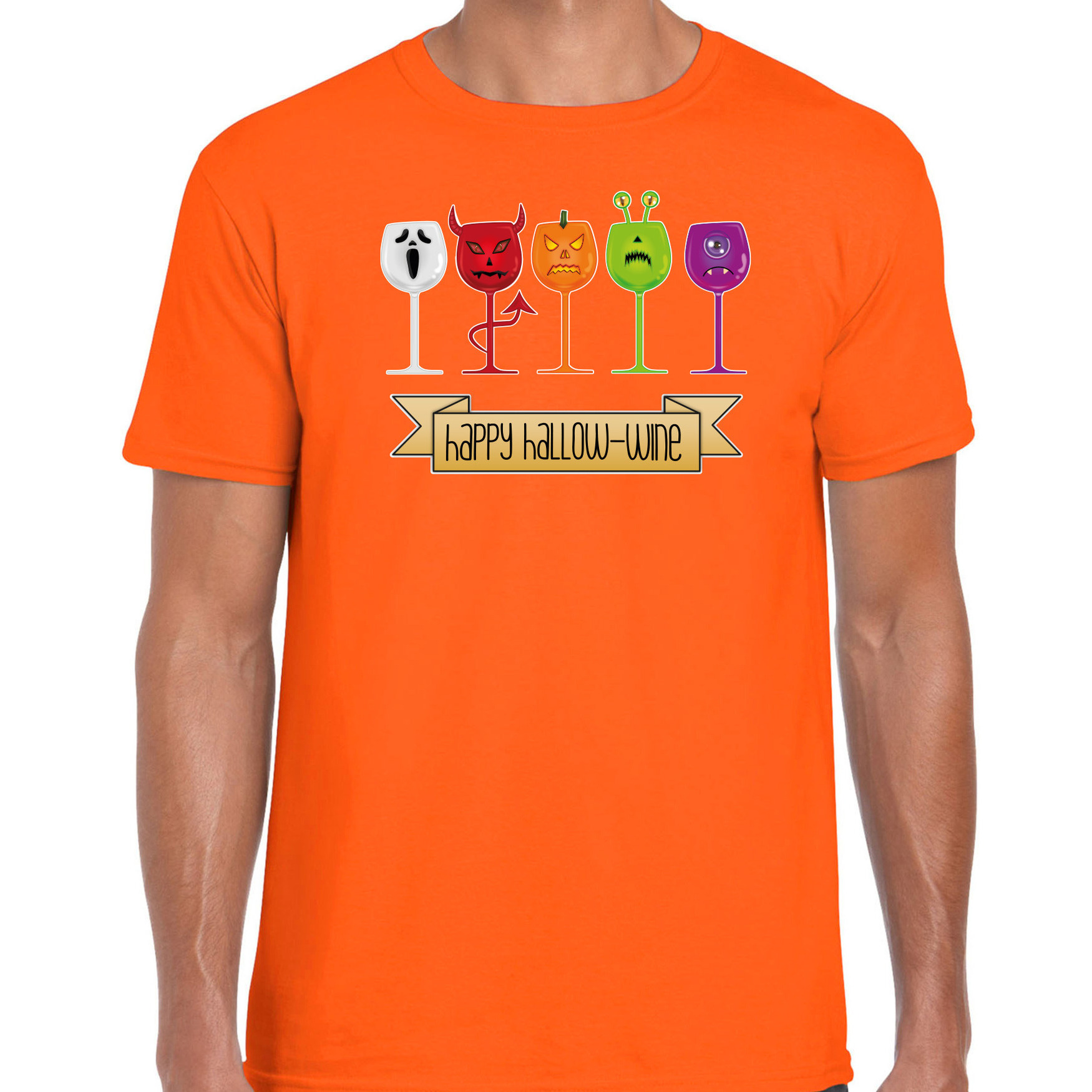 Halloween verkleed t-shirt heren wijn monster oranje themafeest outfit