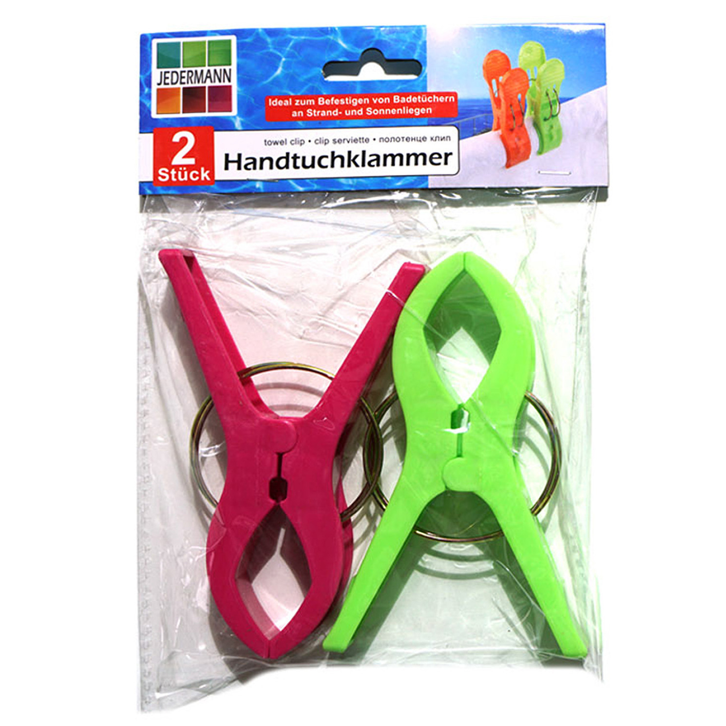 Handdoekknijpers XL 2x groen-roze kunststof 12 cm wasknijpers