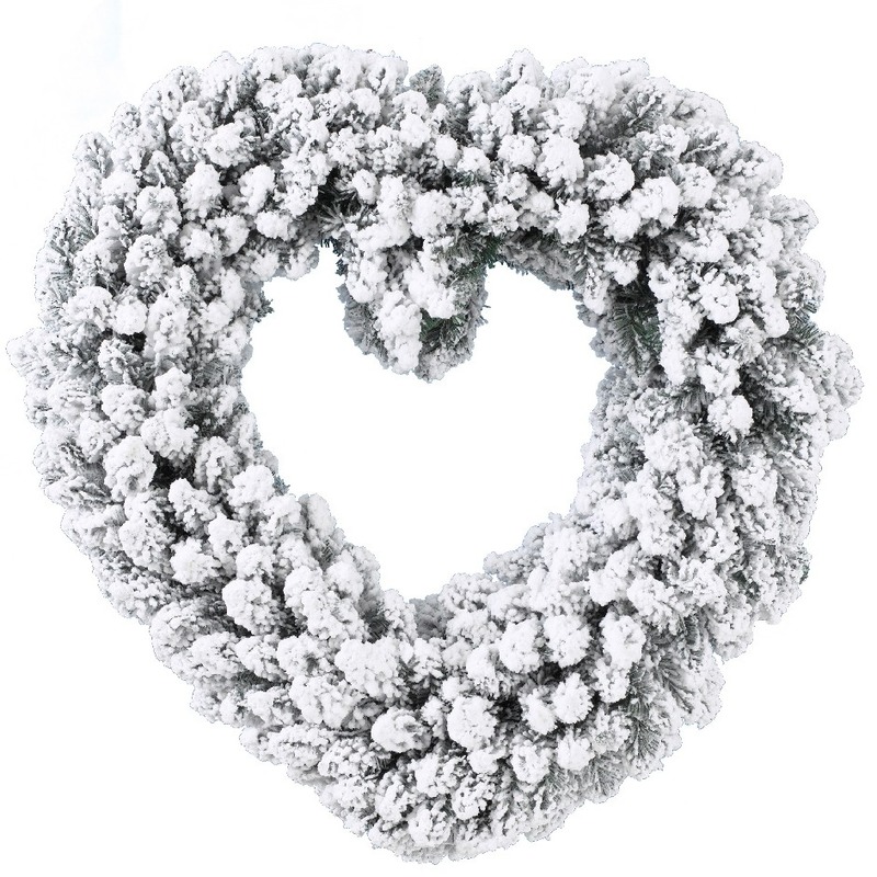 Hartvormige kerstkrans kerstversiering met nepsneeuw 50 cm