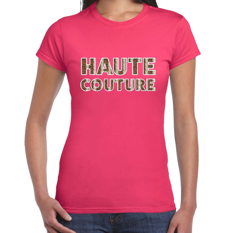 Haute couture slangen print tekst t-shirt roze dames