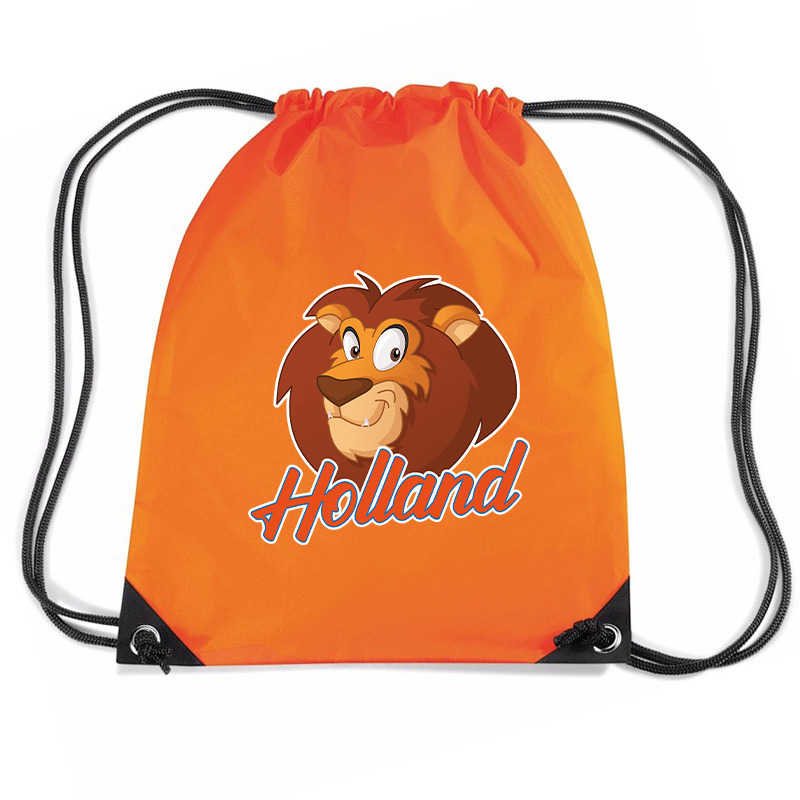 Holland cartoon leeuw voetbal rugzakje-sporttas met rijgkoord oranje