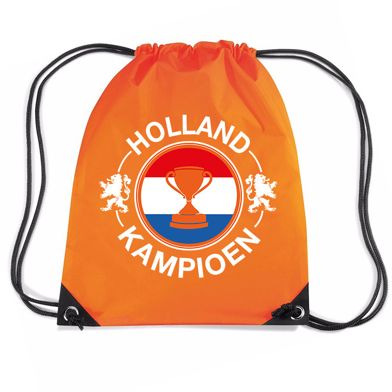 Holland kampioen beker voetbal rugzakje-sporttas met rijgkoord oranje