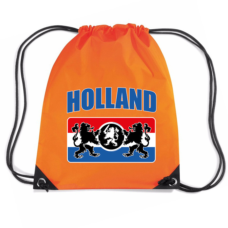 Holland met wapenschild voetbal rugzakje-sporttas met rijgkoord oranje