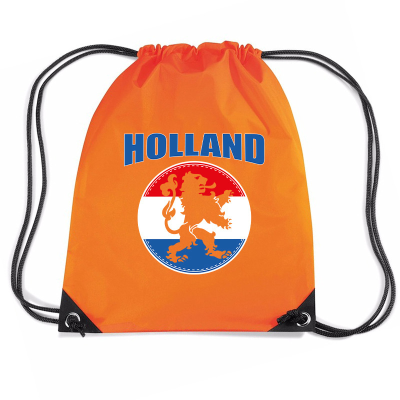 Holland oranje leeuw voetbal rugzakje-sporttas met rijgkoord oranje