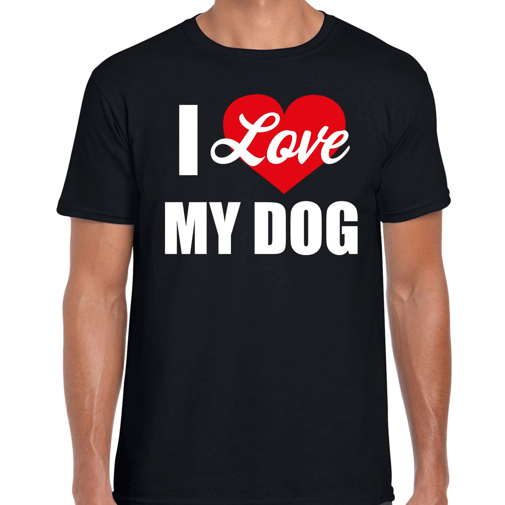 Honden t-shirt I love my dog-Ik hou van mijn hond zwart voor heren