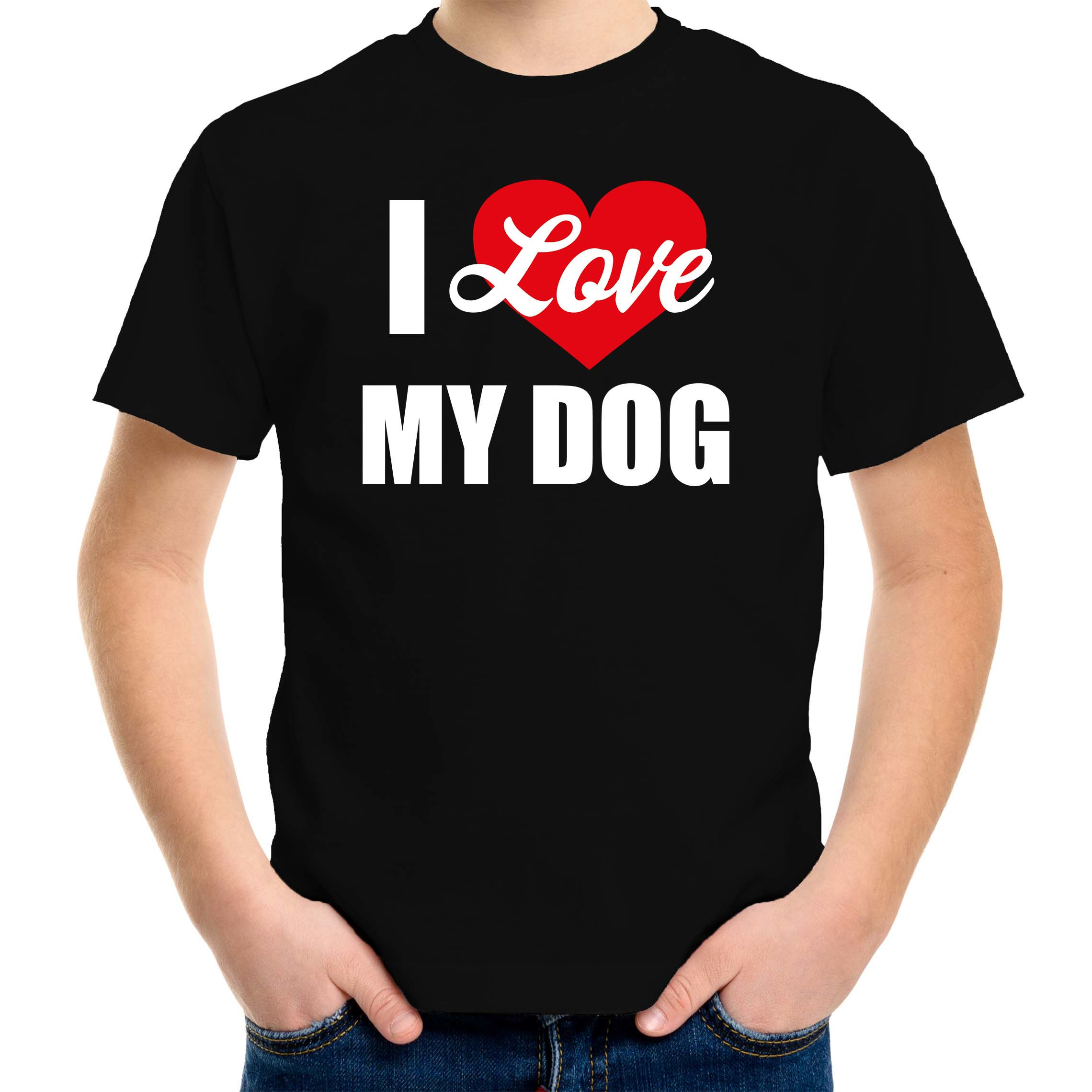 Honden t-shirt I love my dog-Ik hou van mijn hond zwart voor kinderen