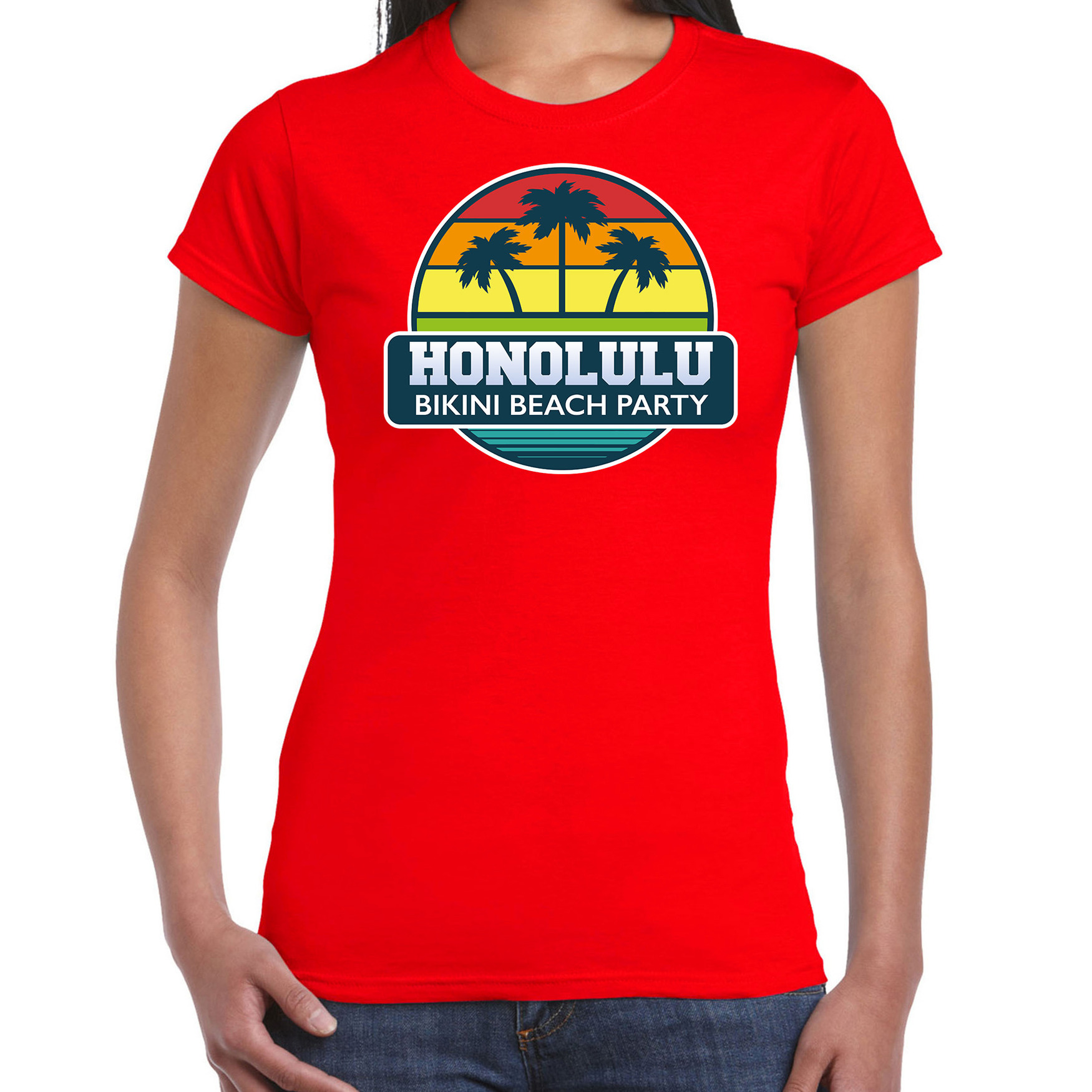 Honolulu zomer t-shirt-shirt Honolulu bikini beach party rood voor dames