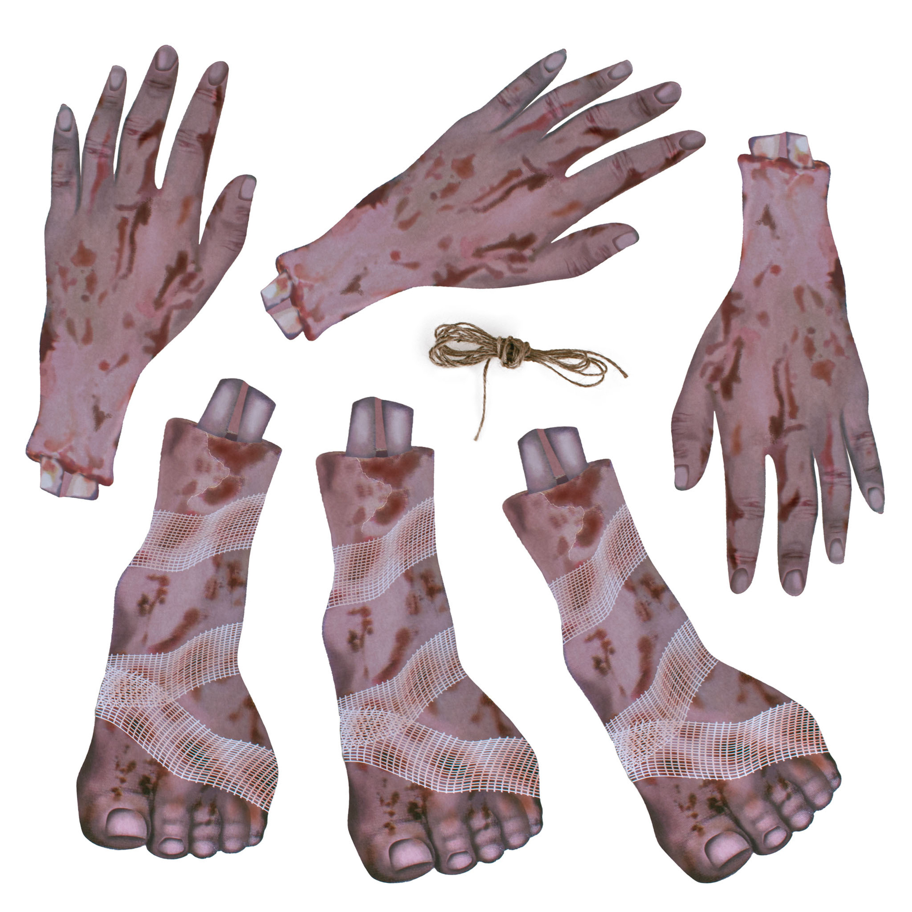 Horror-halloween thema vlaggenlijn feestslinger bloederige ledematen plastic 183 x 30 cm