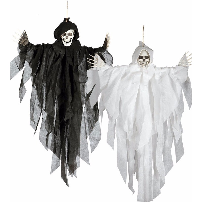 Horror hangdecoratie spook-geest pop zwart 75 cm