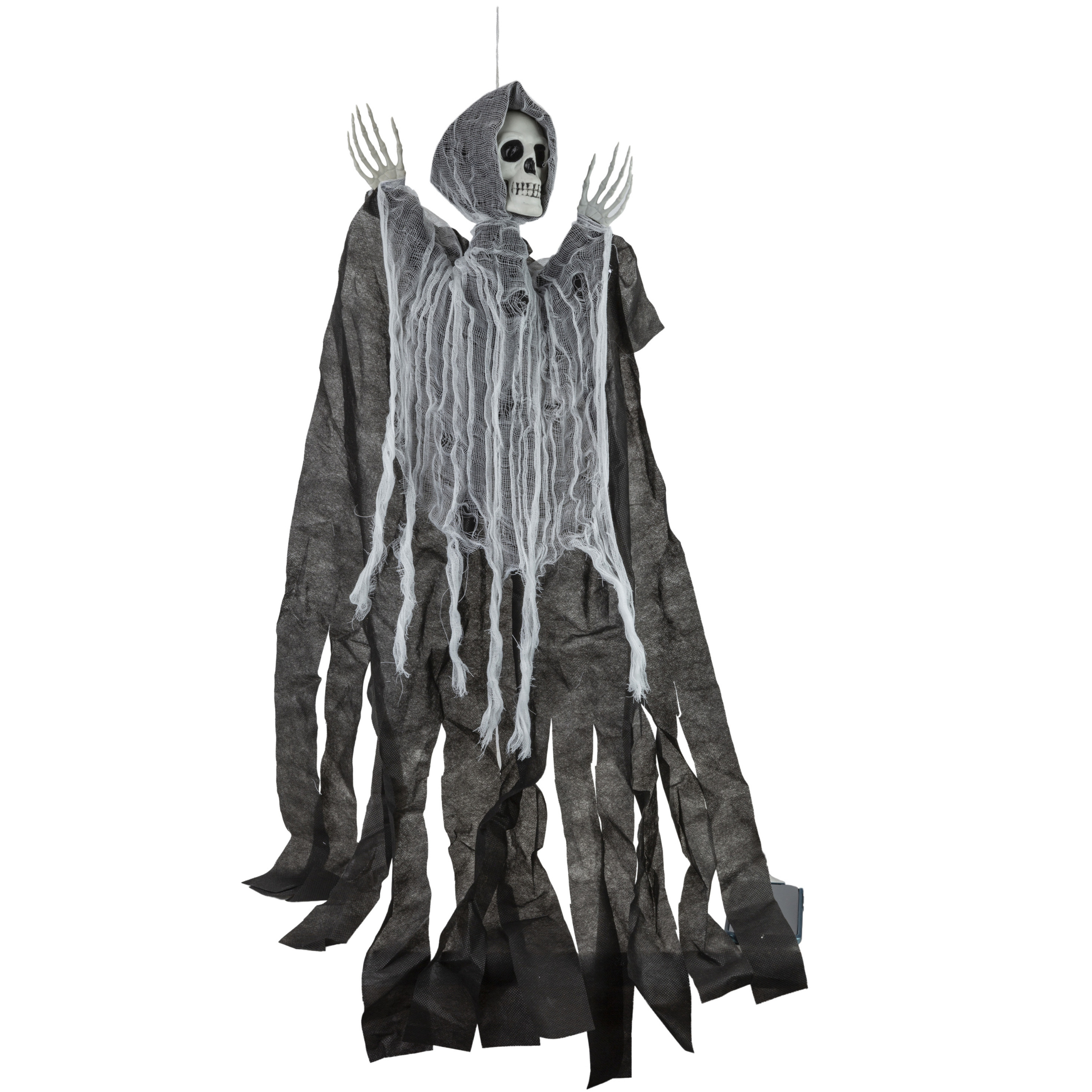 Horror hangdecoratie spook-geest-skelet pop grijs 90 cm