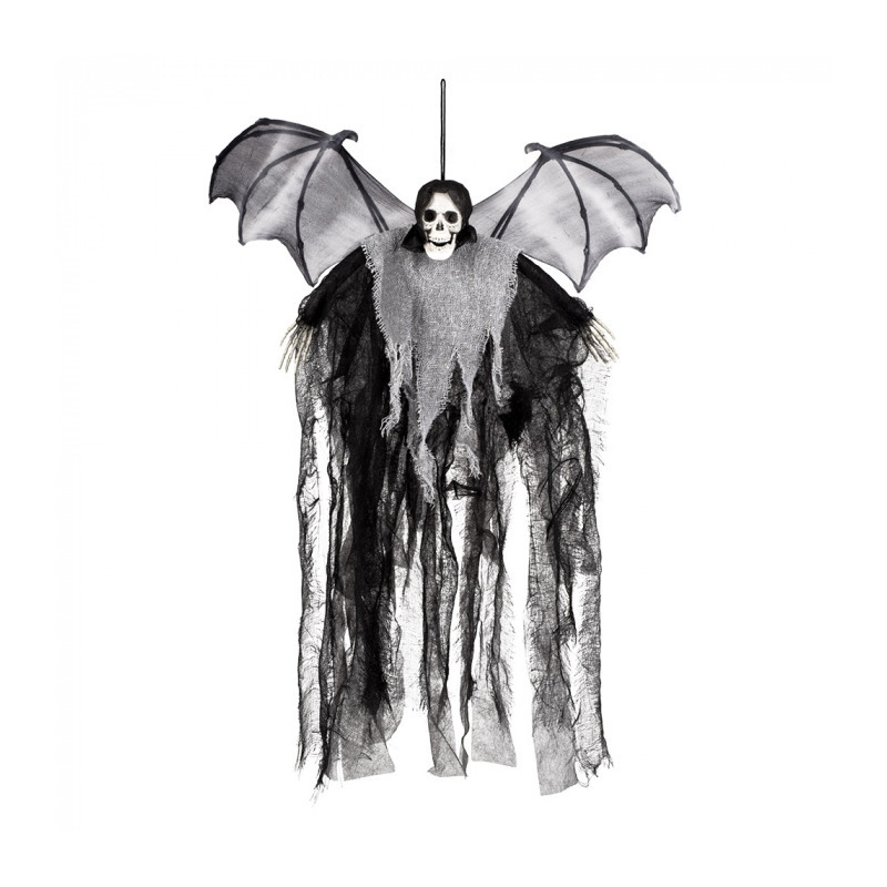 Horror hangdecoratie spook-geest-skelet pop met vleermuis vleugels 60 cm