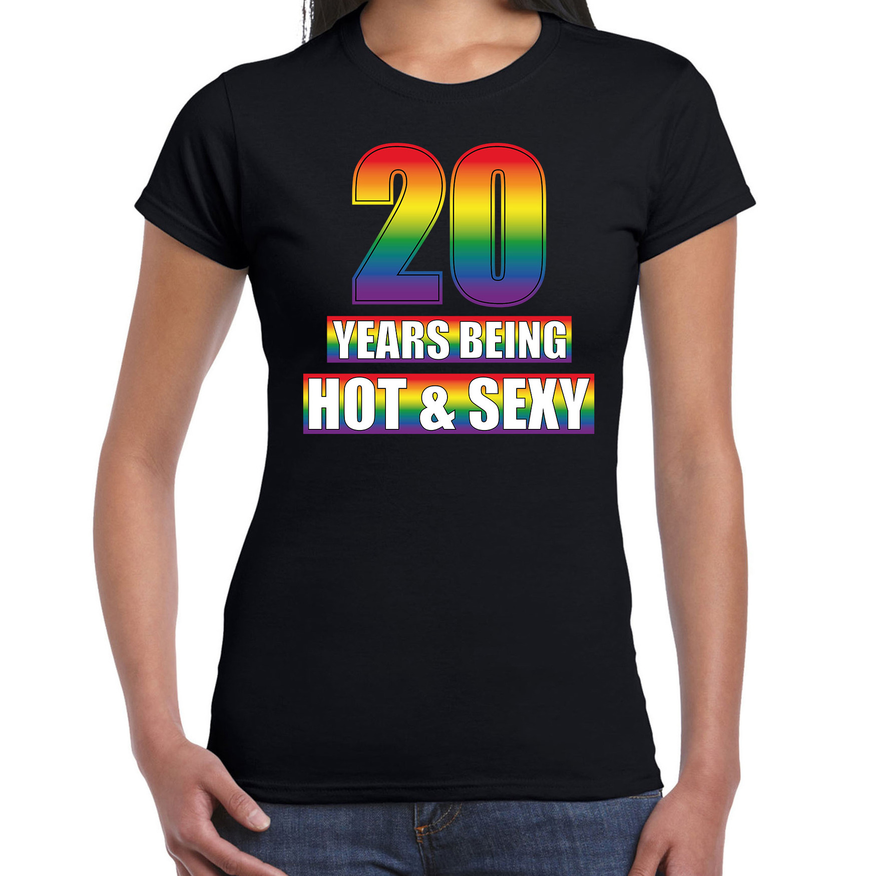 Hot en sexy 20 jaar verjaardag cadeau t-shirt zwart voor dames Gay- LHBT kleding-outfit