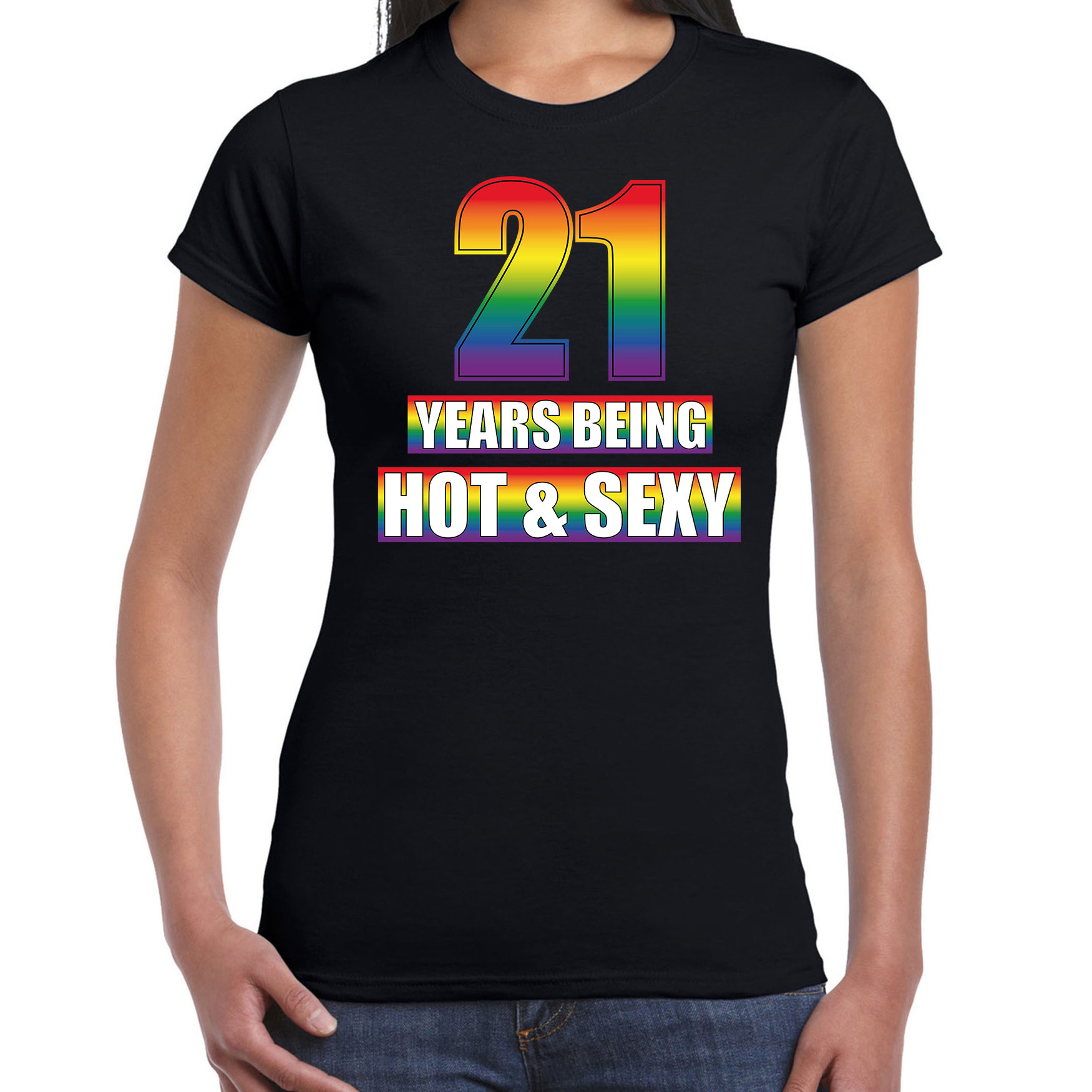 Hot en sexy 21 jaar verjaardag cadeau t-shirt zwart voor dames Gay- LHBT kleding-outfit